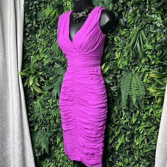 TADASHI SHOJI Dress Women‎ 4P Pink Fitted 100% Silk Ruched Pleated Cocktail 2772 - Picture 1 of 9